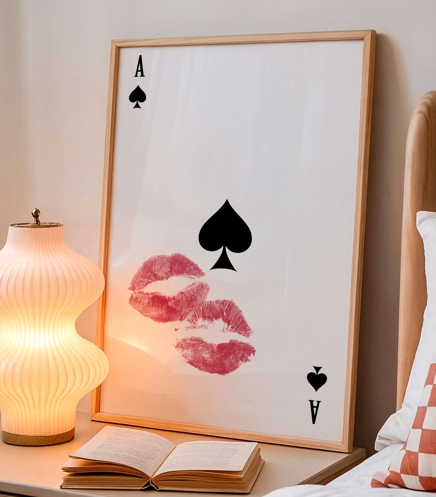 Ace Of Hearts Print Kiss, Romantic Lips Wall Art, Minimal Love Poster