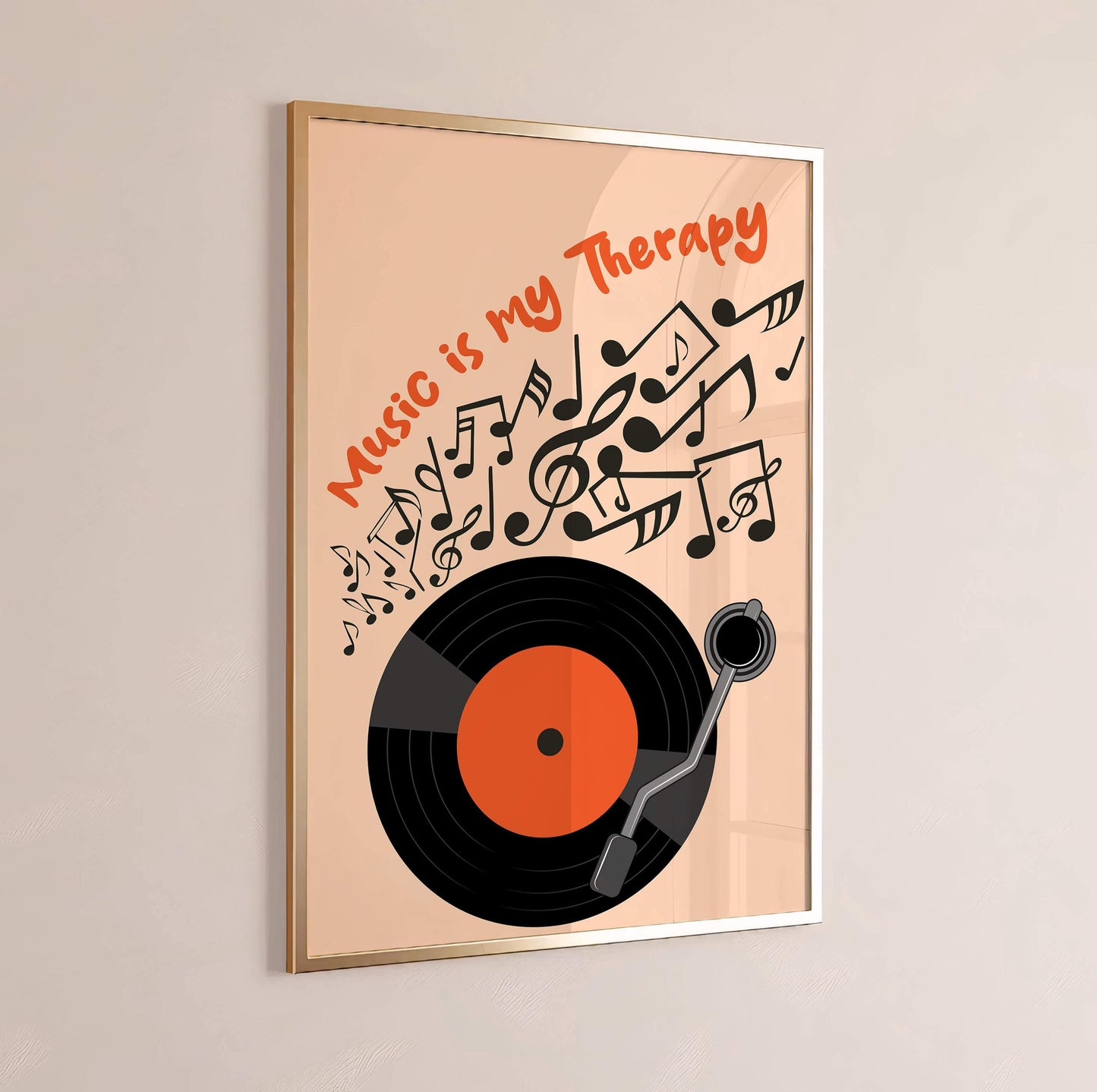Retro Vinyl Record Music Therapy Poster, Decoration Room Office