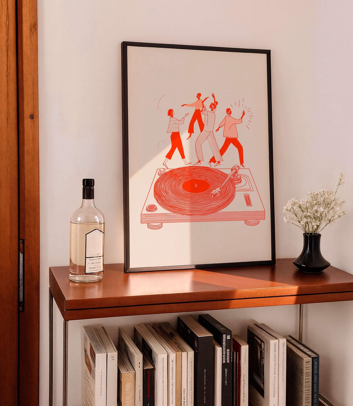 Modern Music Illustration Print, Dancing Figures On Turntable, Vinyl Culture Artwork