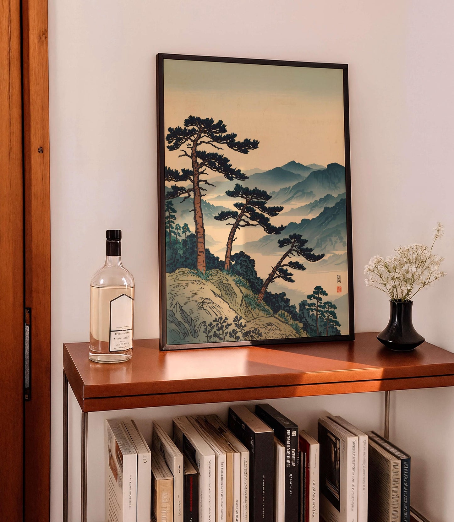 Ukiyo, E Japanese Landscape Poster, Mountain Pine Tree Art Print