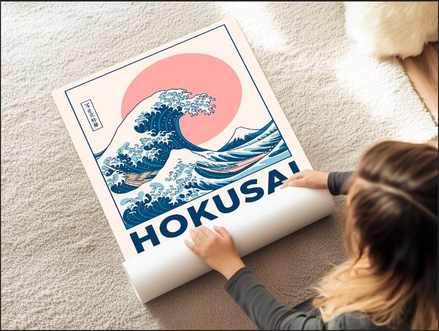 Wave Kanagawa Japanese Art Print, Ukiyoe Ocean Sunrise, Poster