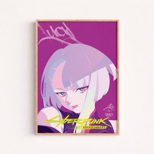 Cyberpunk Anime Girl Poster, Pink Aesthetic Wall Art, Futuristic Neon Print
