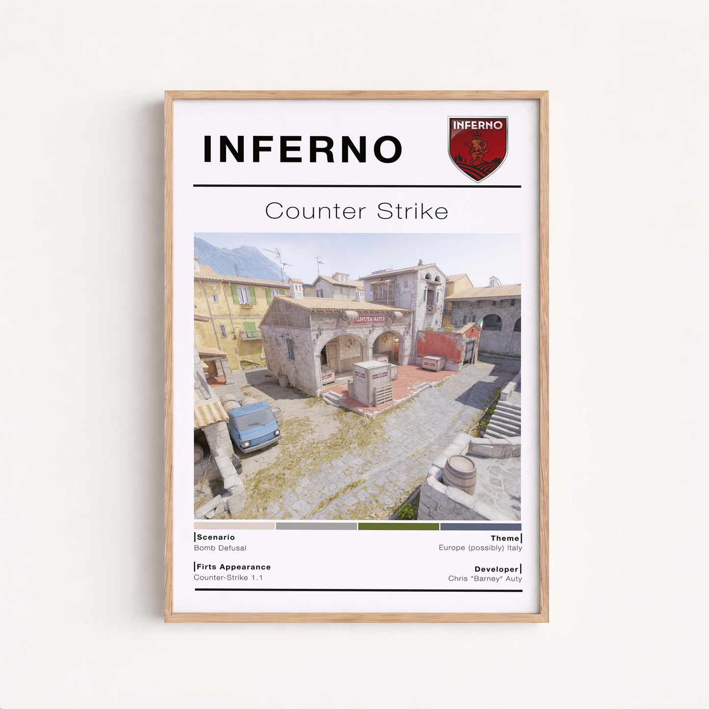Poster Map Inferno Csgo, Gaming Room Wall Decor, Wall art Gamer