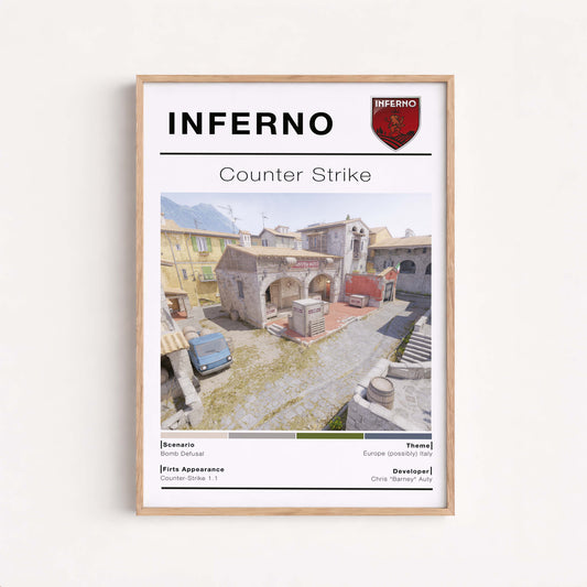 Poster Map Inferno Csgo, Gaming Room Wall Decor, Wall art Gamer