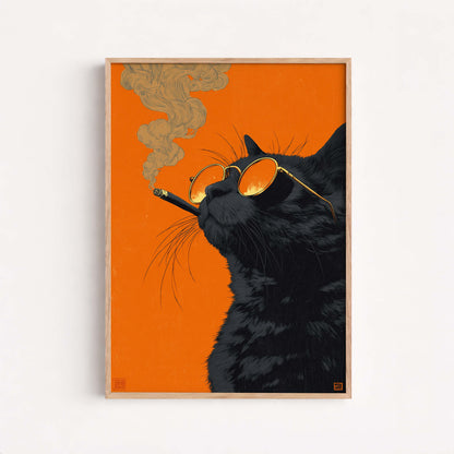 Black Cat Smoking a Cigarette Vintage Poster Art Retro Whimsical Print Funny Animal Wall Decor