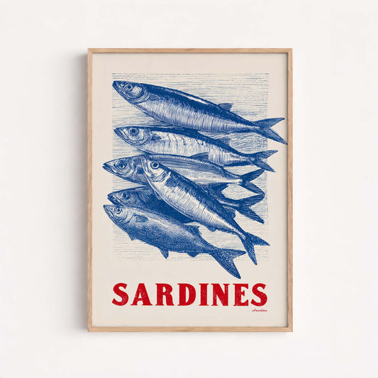 Vintage Sardines Poster, Coastal Kitchen Wall Art, Retro Fish Print