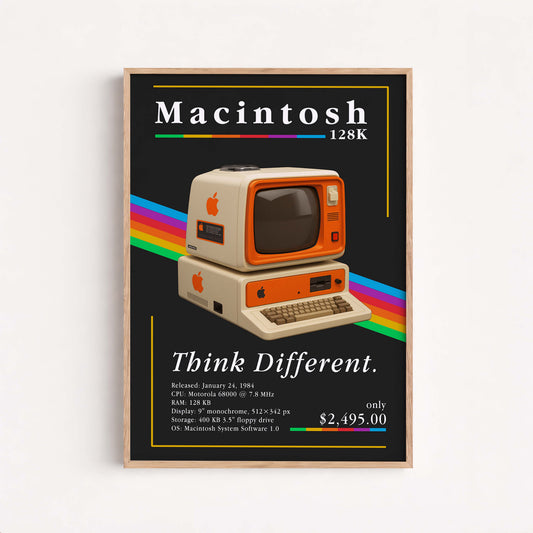 Poster Retro Macintosh 128K Poster Vintage 80s Computer Tech Wall Art