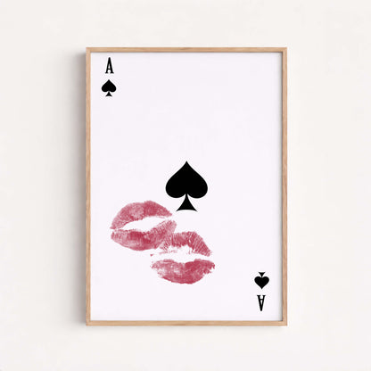 Ace Of Spades Lips Poster, Romantic Kiss Wall Art, Minimalist Poster
