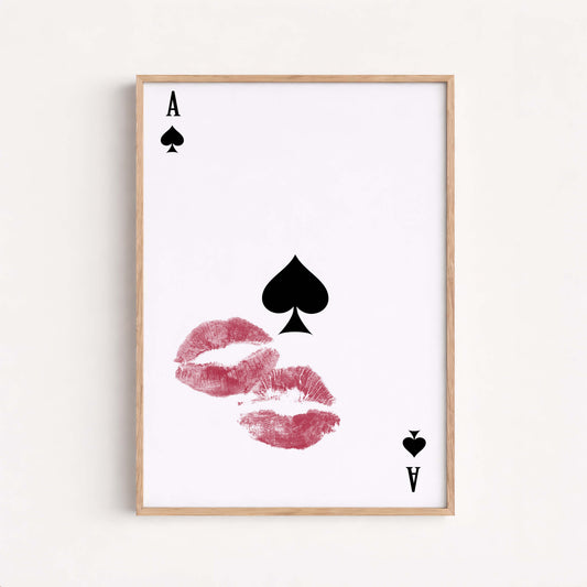 Ace Of Spades Lips Poster, Romantic Kiss Wall Art, Minimalist Poster