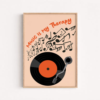 Retro Vinyl Record Music Therapy Poster, Decoration Room Office