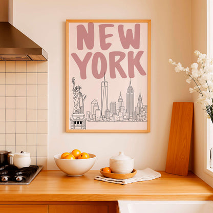 New York City Skyline Art Print, Minimal Nyc Wall Art Poster
