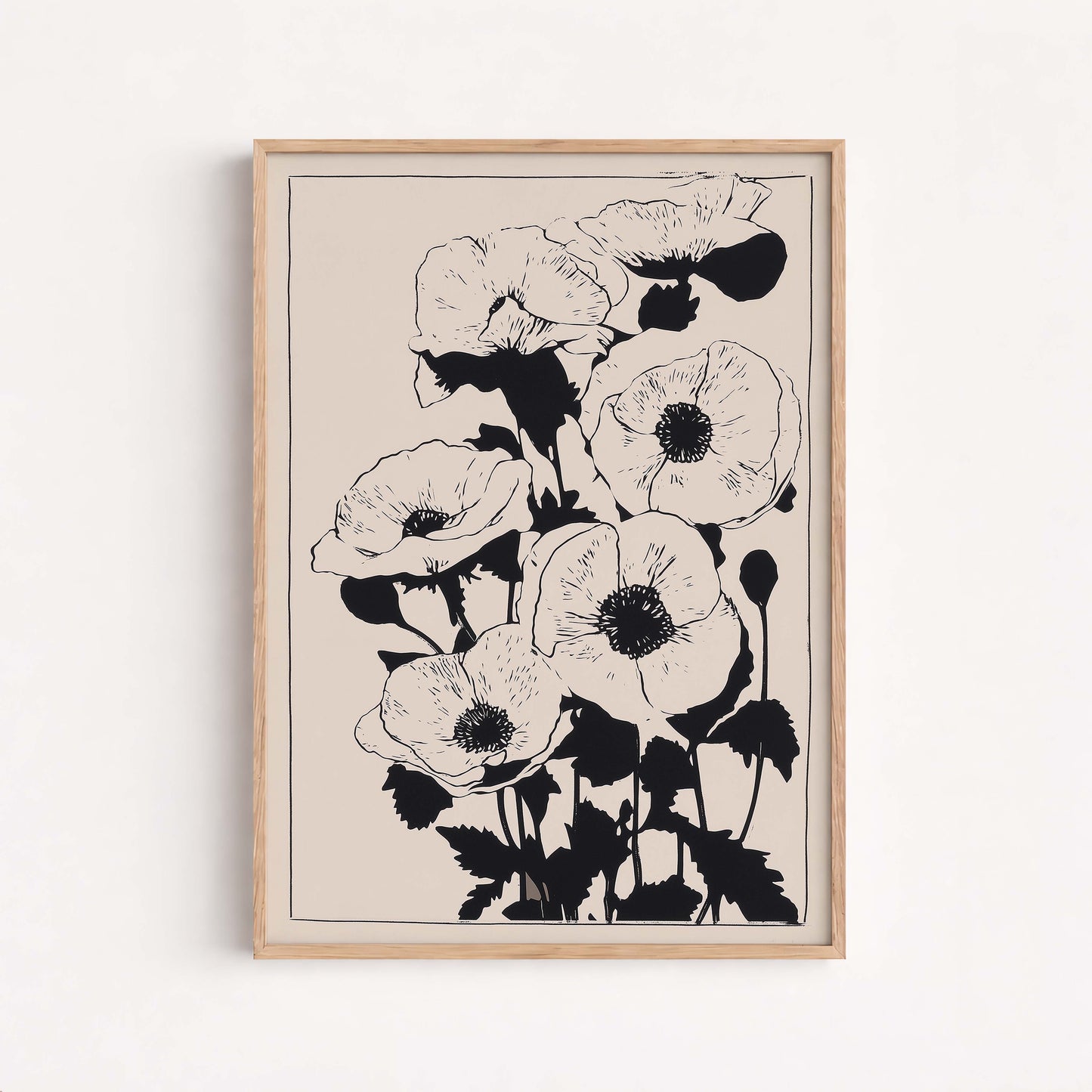 Minimalist Botanical Wall Art, Black Floral Line Art Print, Neutral Flower Poster
