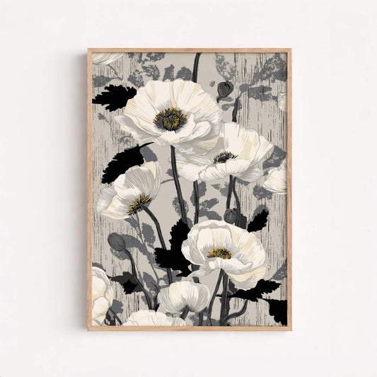 Vintage Botanical Wall Art, Neutral Floral Print, Elegant Flower Poster