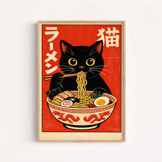 Cat Japanese Ramen, Wall art print, Decor Restorant,