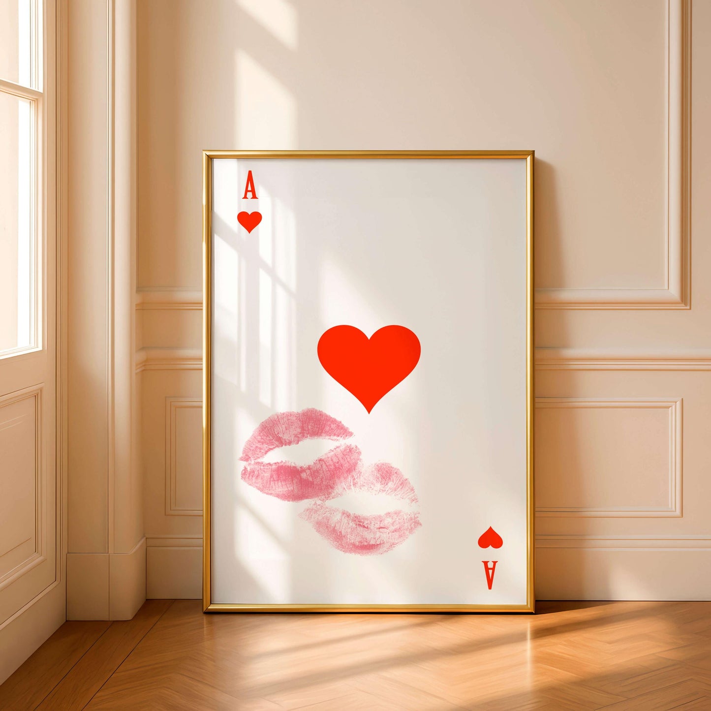 Ace Of Hearts Print Kiss, Romantic Lips Wall Art, Minimal Love Poster