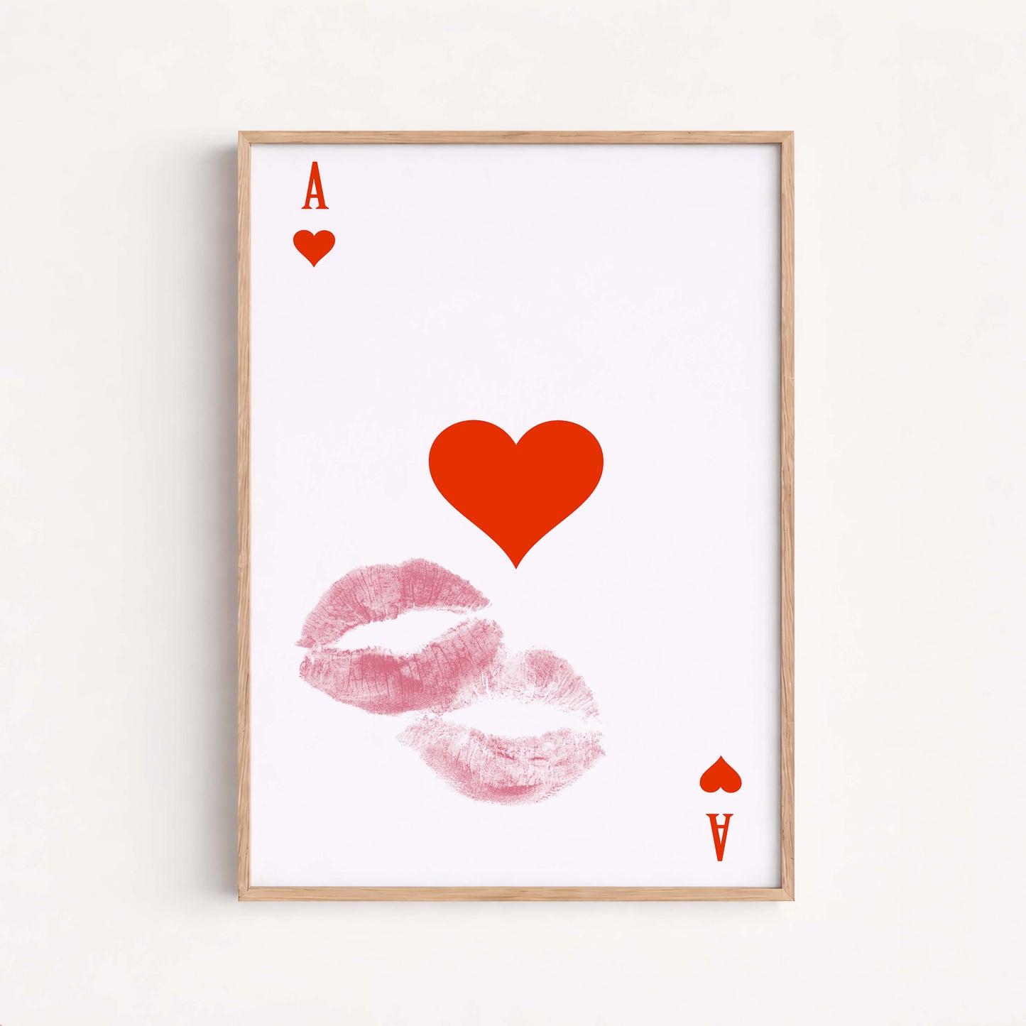 Ace Of Hearts Print Kiss, Romantic Lips Wall Art, Minimal Love Poster