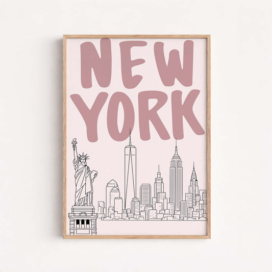 New York City Skyline Art Print, Minimal Nyc Wall Art Poster