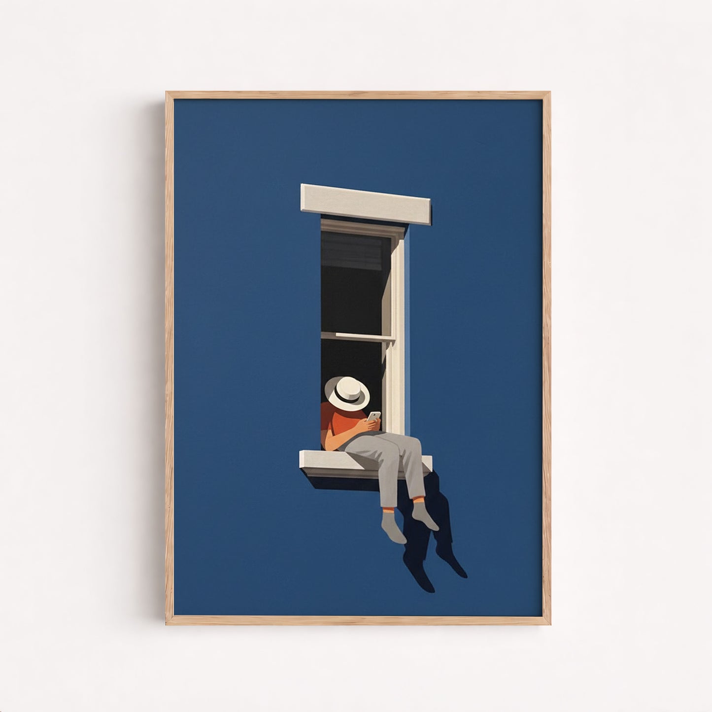 Poster Minimal Blue Wall Art, Modern Window Illustration For Home Office