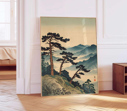 Ukiyo, E Japanese Landscape Poster, Mountain Pine Tree Art Print