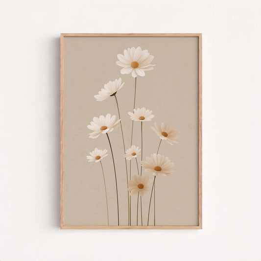 Soft Botanical Daisy Print, Neutral Floral Illustration, Light Minimal