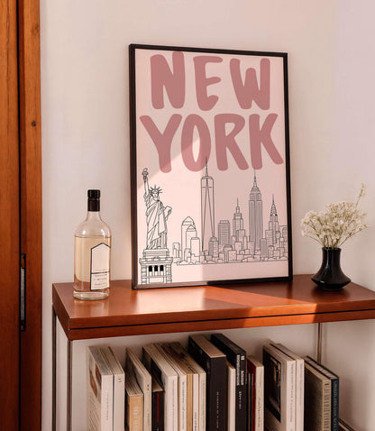 New York City Skyline Art Print, Minimal Nyc Wall Art Poster