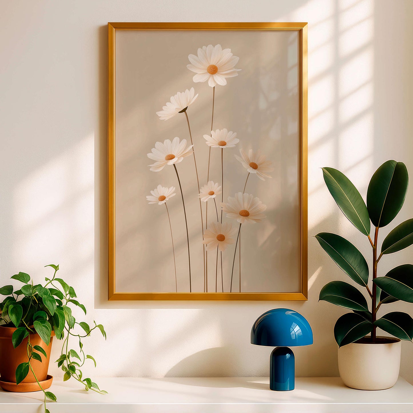 Soft Botanical Daisy Print, Neutral Floral Illustration, Light Minimal