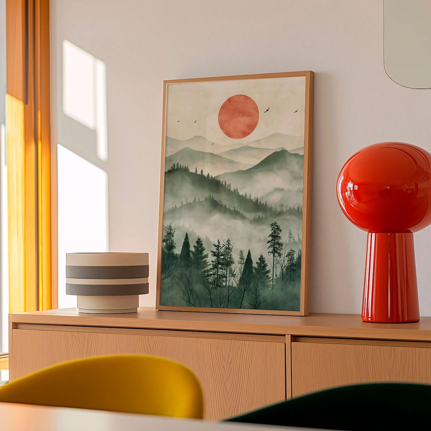 Japanese Zen Landscape Poster, Misty Mountain Illustration, Minimal Nature Artwork