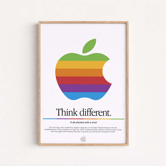 Think Different Poster, Retro Tech Wall Art, Vintage Rainbow Computer Logo