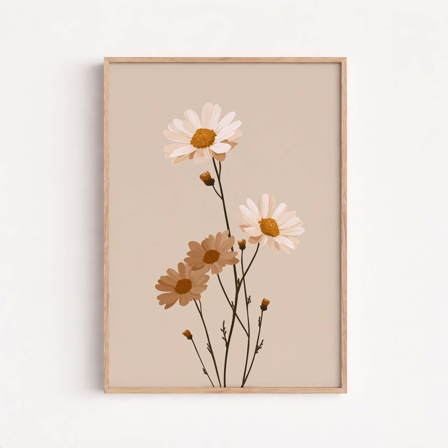 Minimal Daisy Line Illustration, Soft Neutral Floral Artwork,  Decor For Light Spaces