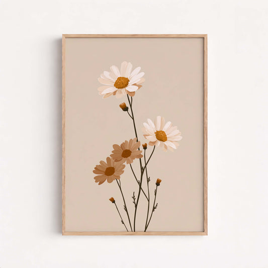 Minimal Daisy Line Illustration, Soft Neutral Floral Artwork,  Decor For Light Spaces