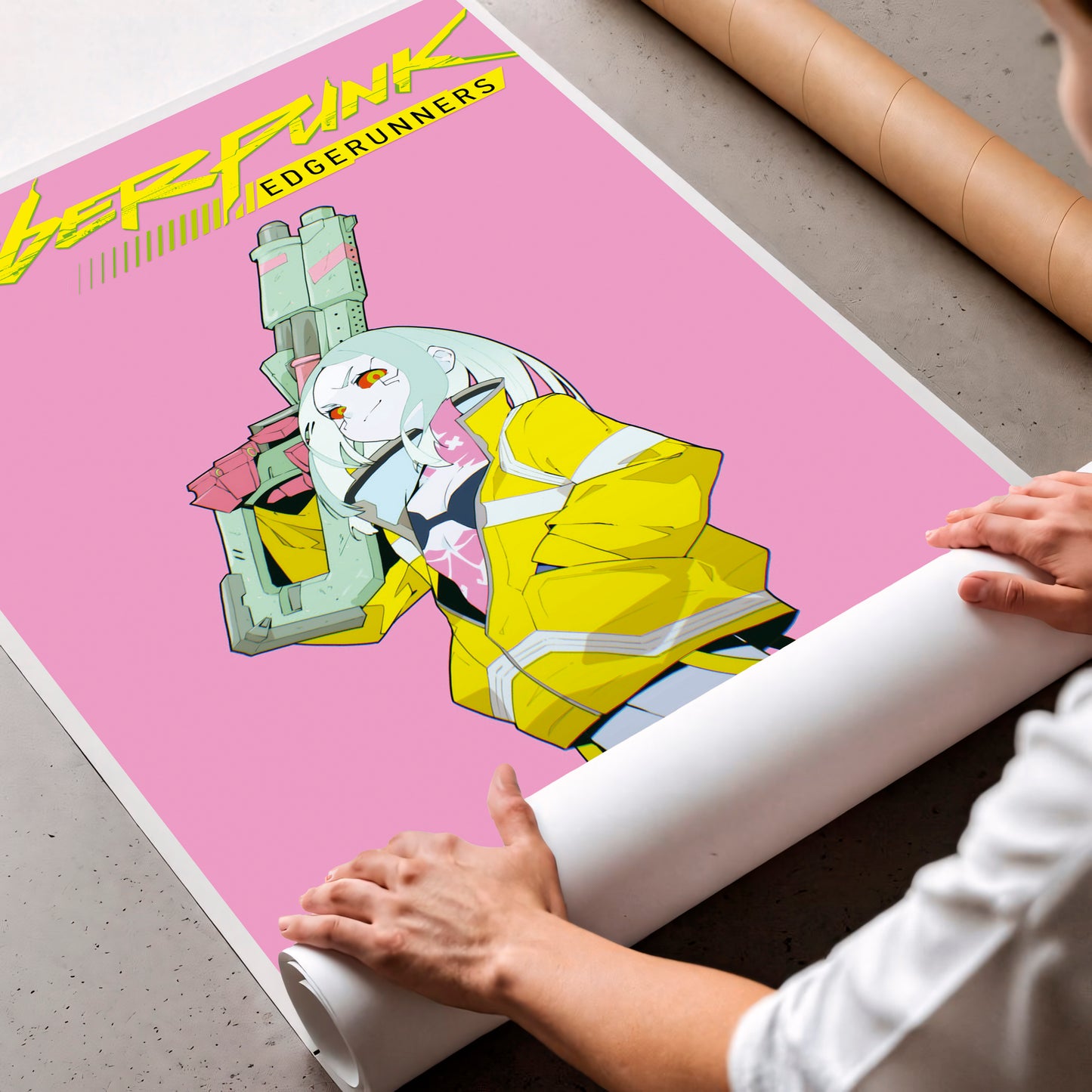 Cyberpunk Anime Girl Poster, Futuristic Neon Wall Art, Gamer Room Decor Mockups