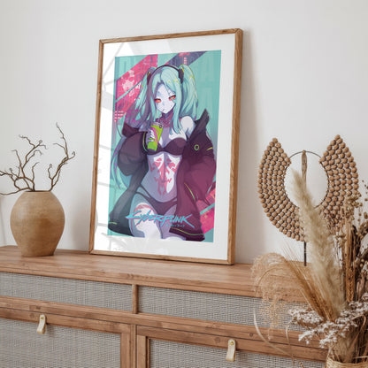 Cyberpunk Anime Girl Poster, Neon Aesthetic Wall Art, Futuristic Character Print