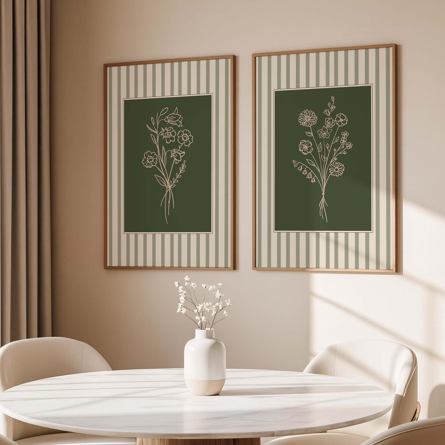 Sage Green Floral Line Art Prints, Botanical Gallery Wall Set