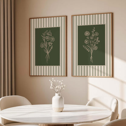 Sage Green Floral Line Art Prints, Botanical Gallery Wall Set