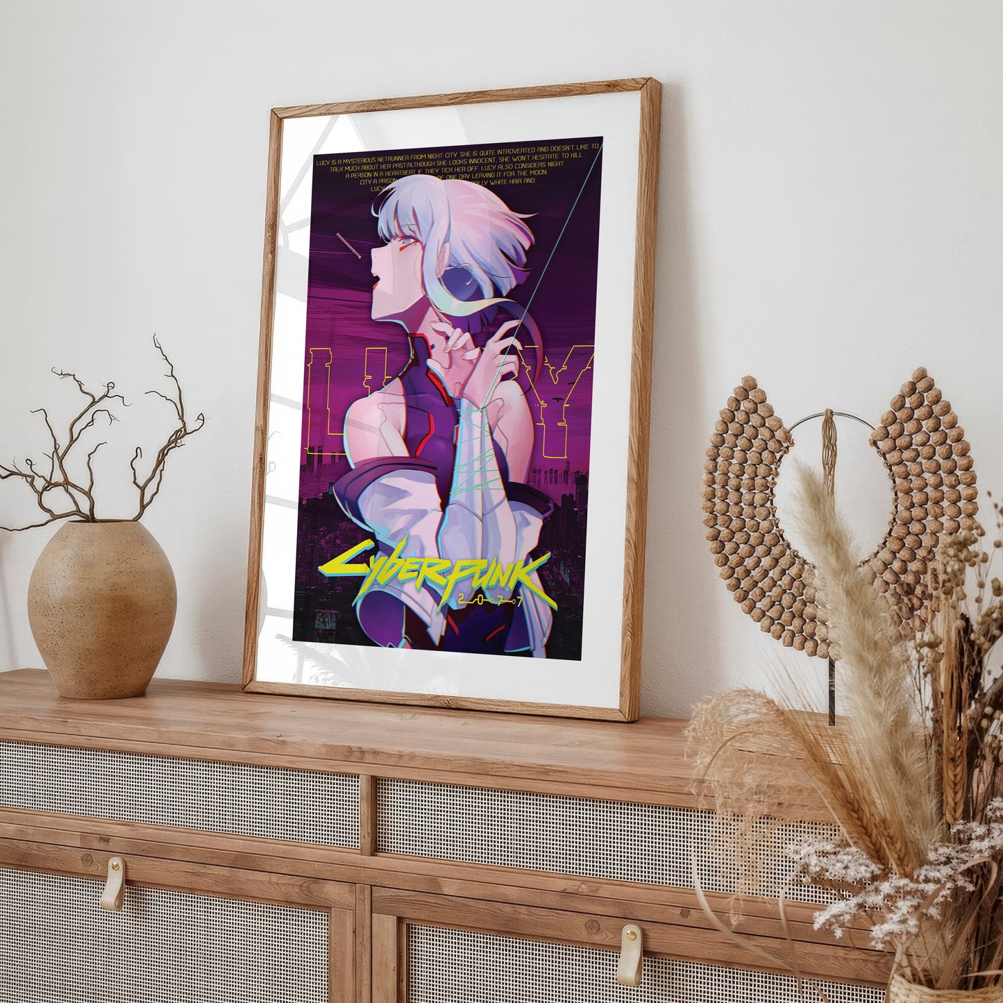 Cyberpunk Anime Girl Poster, Futuristic City Night Wall Art, Neon Sci Fi Print