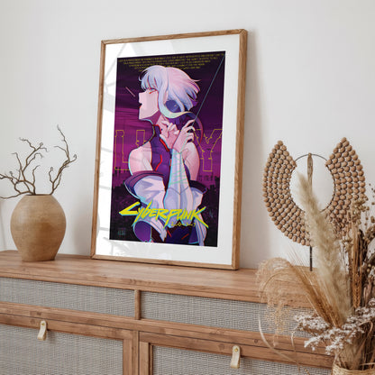 Cyberpunk Anime Girl Poster, Futuristic City Night Wall Art, Neon Sci Fi Print