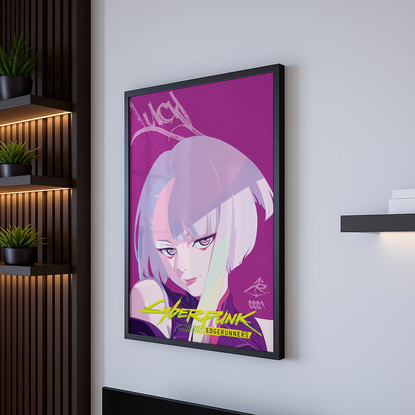 Cyberpunk Anime Girl Poster, Pink Aesthetic Wall Art, Futuristic Neon Print
