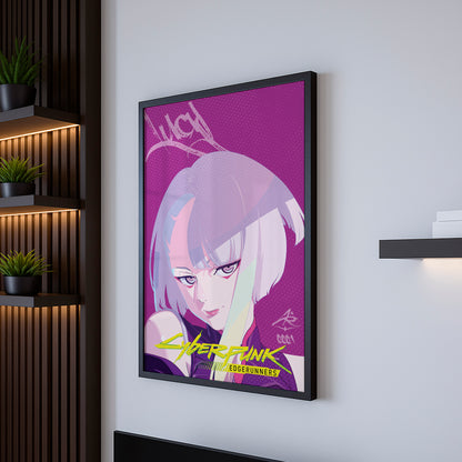 Cyberpunk Anime Girl Poster, Pink Aesthetic Wall Art, Futuristic Neon Print