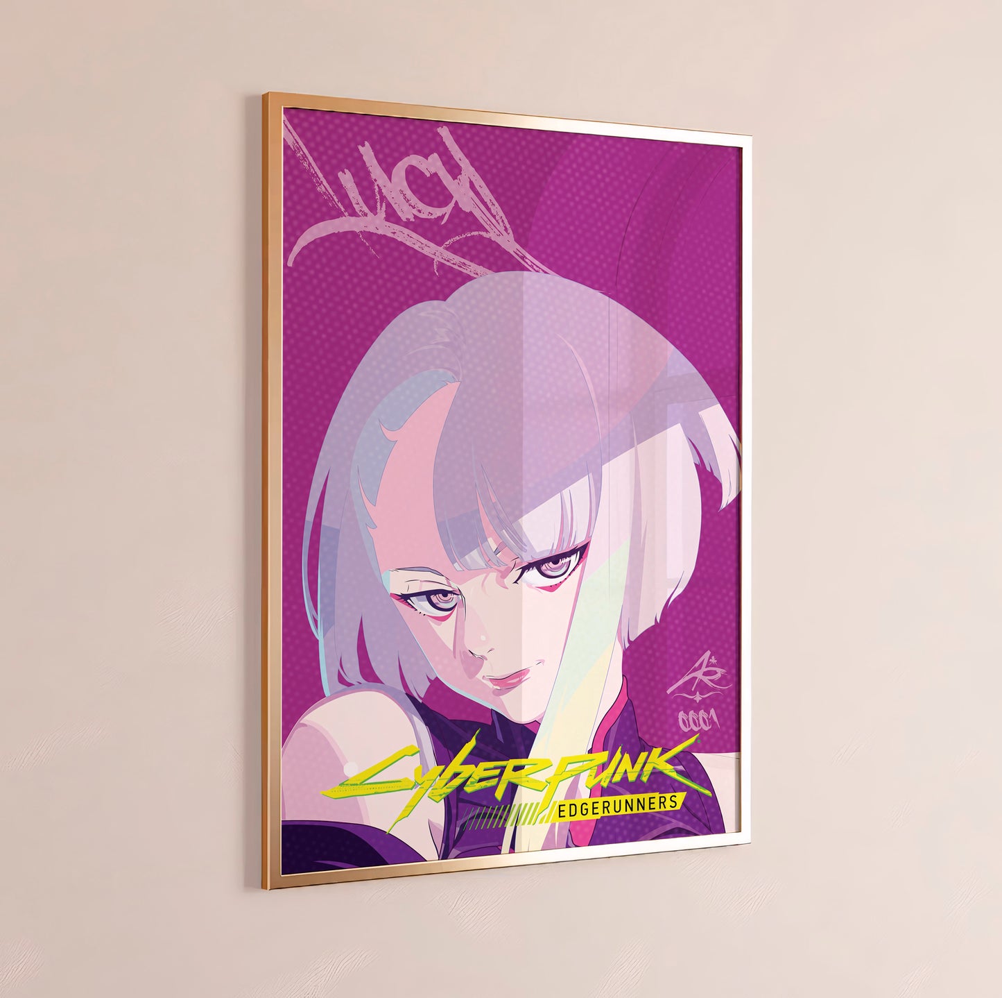 Cyberpunk Anime Girl Poster, Pink Aesthetic Wall Art, Futuristic Neon Print