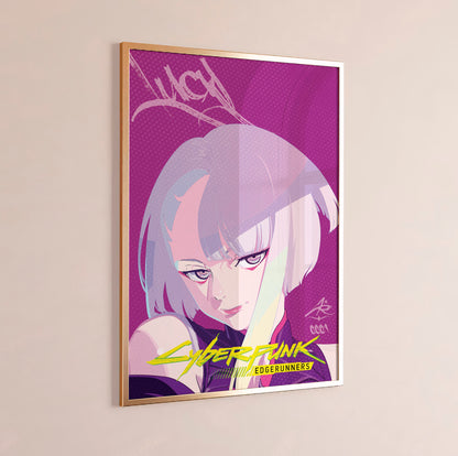 Cyberpunk Anime Girl Poster, Pink Aesthetic Wall Art, Futuristic Neon Print