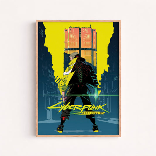 Cyberpunk City Poster, Futuristic Urban Wall Art, Neon Yellow Aesthetic Print