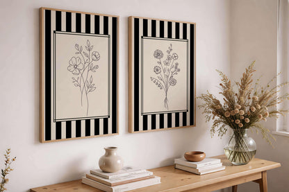 Floral Line Art Prints, Modern Gallery Wall Set 2, Black And White Floral Line Art