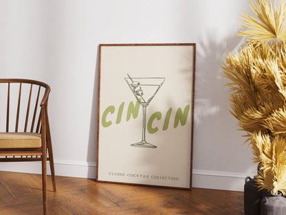 Cin Cin Martini, Elegant Kitchen Art, Decoration Wall