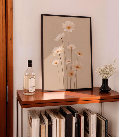 Soft Botanical Daisy Print, Neutral Floral Illustration, Light Minimal