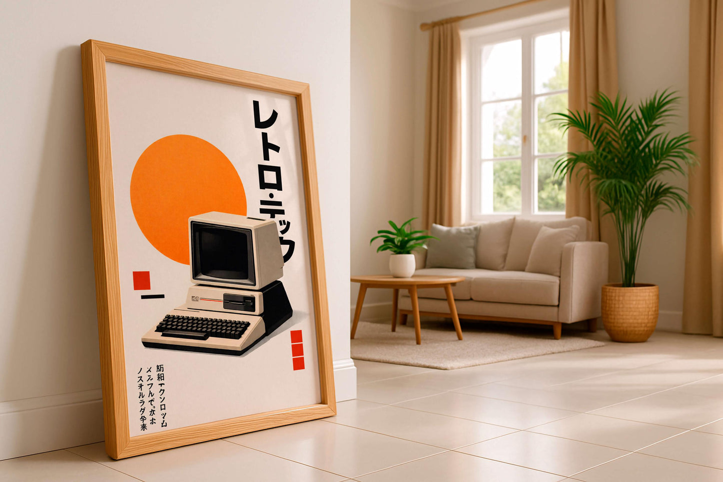 Retro Computer Wall Art, Vintage Technology Poster Print, Japanese Minimalist