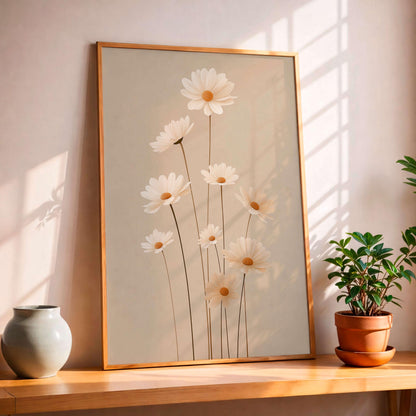 Soft Botanical Daisy Print, Neutral Floral Illustration, Light Minimal