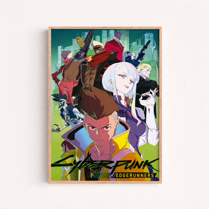 Cyberpunk Anime Team Poster, Futuristic Neon City Wall Art, Gamer Room Decor