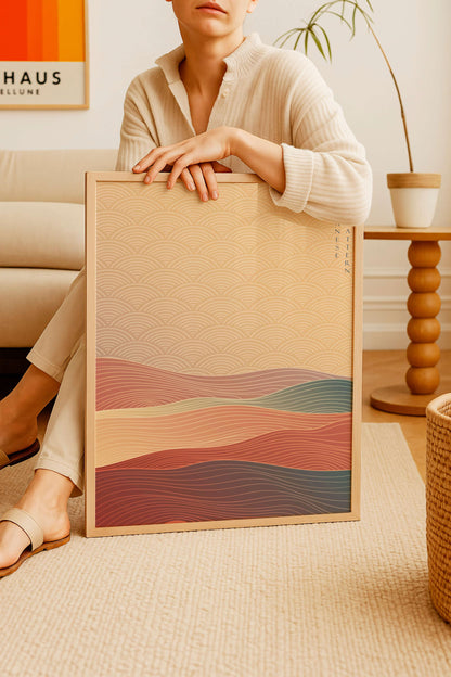 Japanese Abstract Landscape Print, Zen Pattern, Neutral Modern Wall