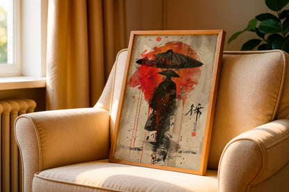Samurai Poster, Japanese Warrior Wall Art, Modern Asian Decor