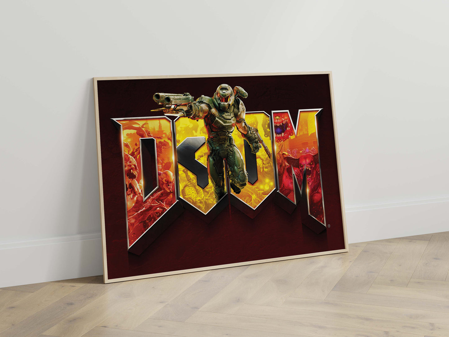 Doom Eternal Slayer Poster Retro Sci Fi Wall Art Futuristic Gamer Room Decor Demon Action Print